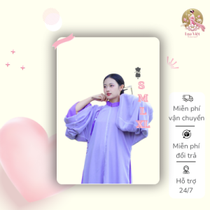 Áo dài ngũ thân tơ sống trắng phối lót lụa tím né cổ