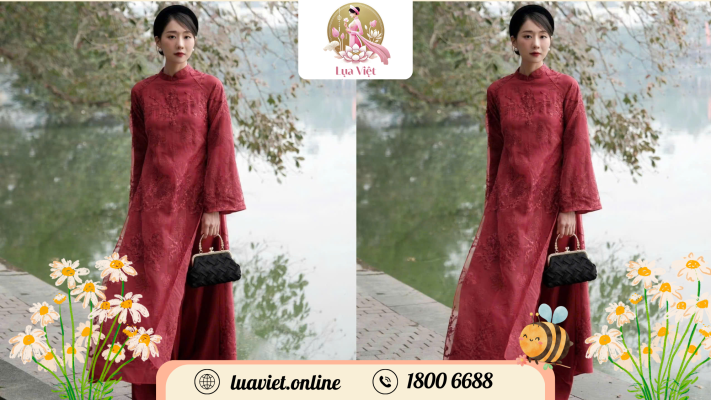 Áo dài dáng suông phối cùng túi xách
