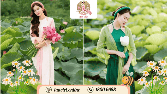 áo dài tứ thân đẹp chụp sen kèm mấn
