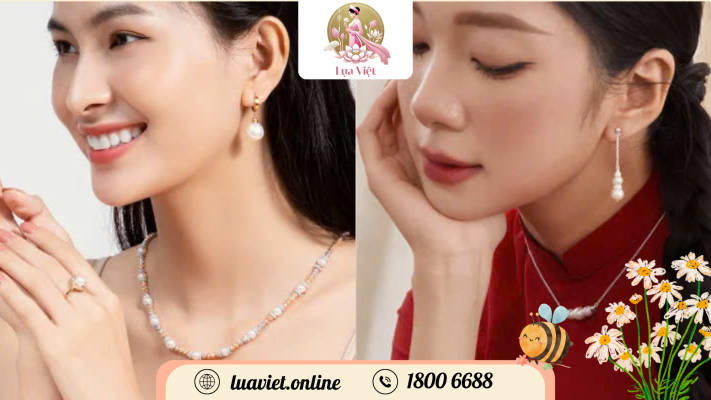 Khuyên tai kết hợp cùng áo dài dáng suông