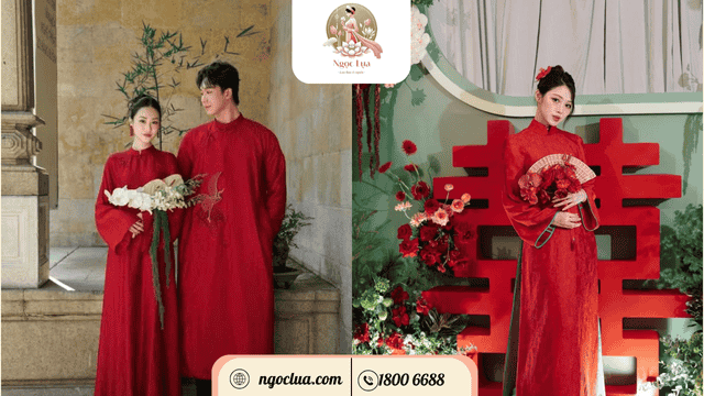 Áo dài cưới sắc đỏ dáng chữ A