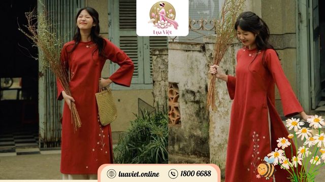 Áo dài suông in hoa nghệ thuật – Chụp ảnh kỷ niệm, du xuân