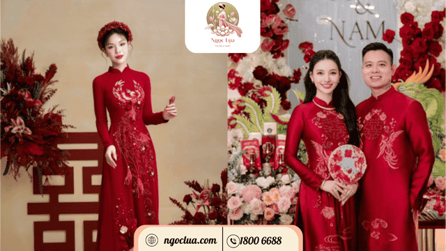 Áo dài cưới hoạ tiết Long Phụng