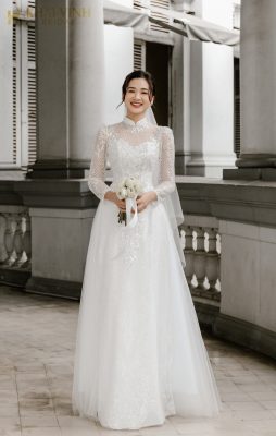 Áo dài cưới trắng tinh khôi
